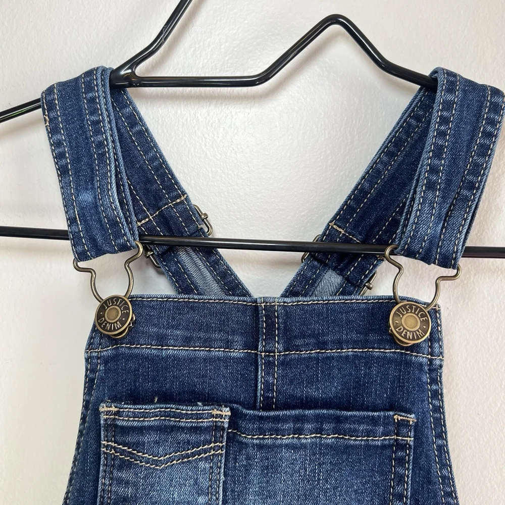 Justice Girls Overall Jumper Denim Blue Size 10 Slim Skinny Stretch Fringe Hem